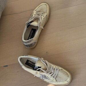 Golden Goose Ball Star Beige and Silver Sneakers